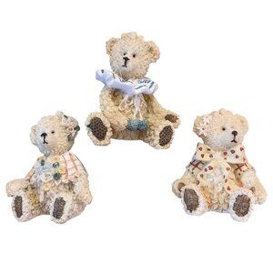 Teddy Bear Figurines Miniatures Set of 3 Country Nursery Collectibles 3" Resin